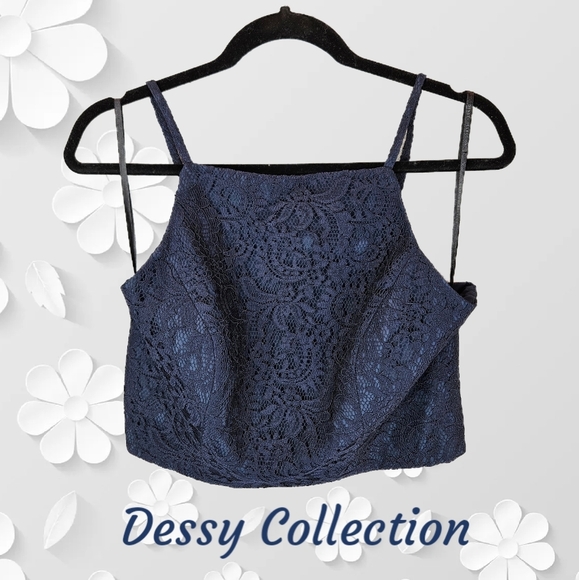 Dessy Collection Marquis Lace Top Womens Sz 8 Blue Spagetti Straps Zip Back - Picture 1 of 7